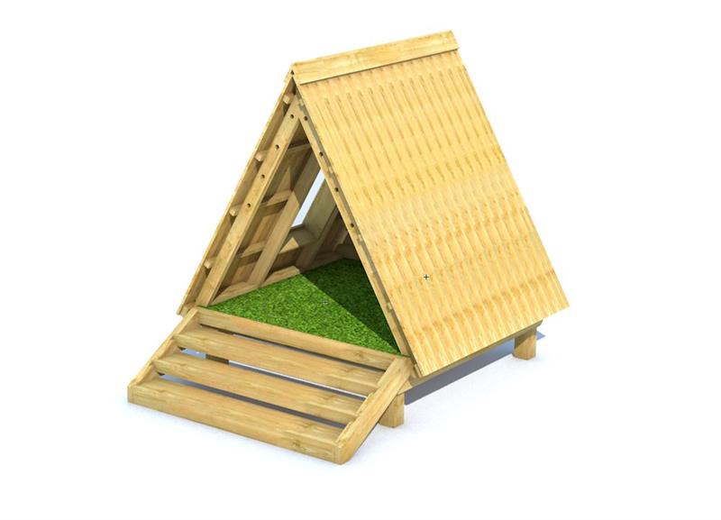 Technical render of a Forest Floor Learning Den with Window, Bench and Artificial Grass Base 